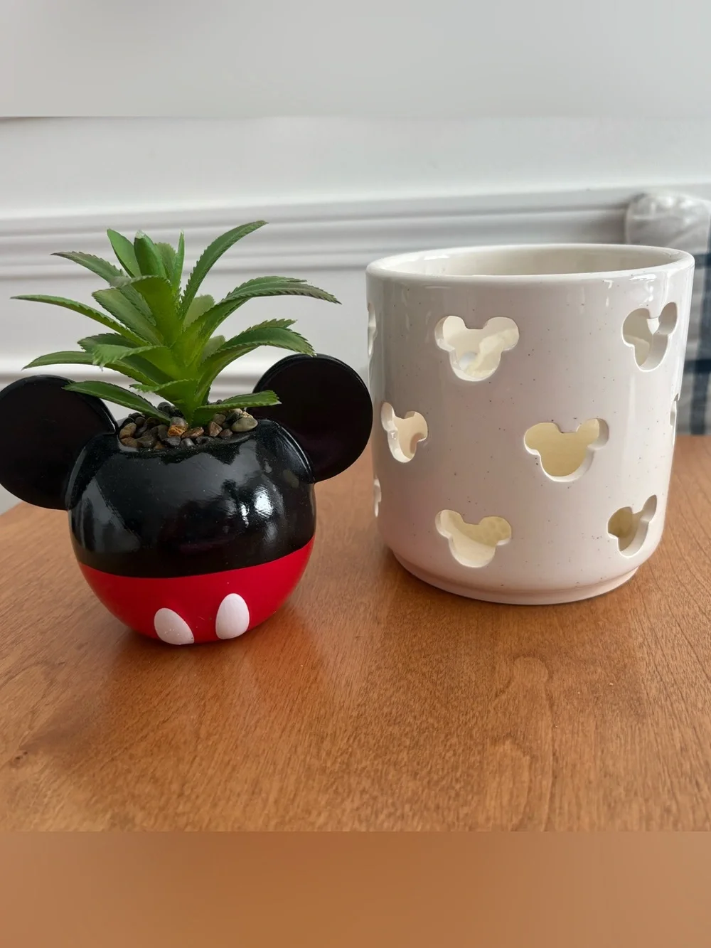 Disney Mickey Mouse Ceramic Succulent Pot and white Candle Holder